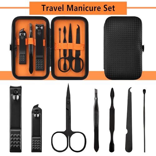 Manicure Set Men Nail Clipper Set Personal Care Nail Grooming Kits Travel Nail Care Set Manicure Tools Fenlebeneil Nail Clippers Pedicure Kit Basic Nail Care Tools Gift for Men Women - color: Black-orange