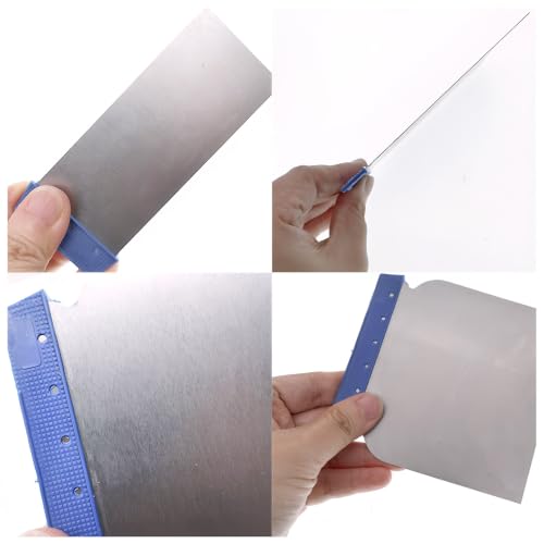 4 Pcs Metal Body Filler Spreader, Stainless Steel Putty Knife Set, Multipurpose Automotive Scraper Repair Tool for Applying Glaze, Plaster, Cement and Paint Fillers