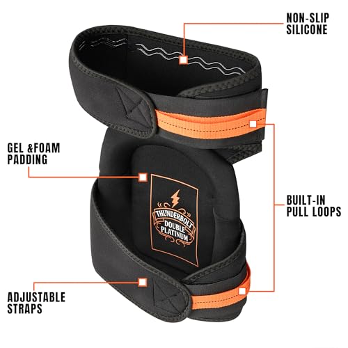 Thunderbolt Knee Pads for Men Construction Knee Pads for Work for Men and Women with Double Gel for Gardening Flooring Roofing Heavy Duty with Extra Thick Foam and Strong Adjustable Non-Slip Straps