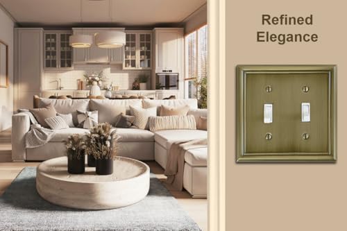 OKAWYC Double Toggle Light Switch Cover Luca Metal Wall Plate, 2-Pack Antique Brass 2 Gang, for Light Switch Cover Decorative Wallplate, Durable - size: 2 Toggle
