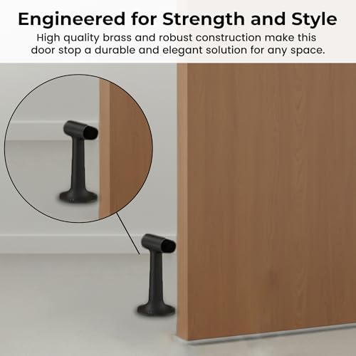 Heavy Duty 6″ Door Stop, Solid Brass Commercial Grade, Floor Mount Stopper (Matte Black) - color: Matte Black