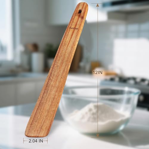 2 Pack Teak Wood Spatula, 12 Inch Wooden Spoons for Cooking, Sourdough Starter, Flat Steak Turner, Dough Whisk Spurtle Baking Utensil, Heat Resistant Spatulas for Cast Iron Flipping, stirring, Turning - size: Flat Spatulas
