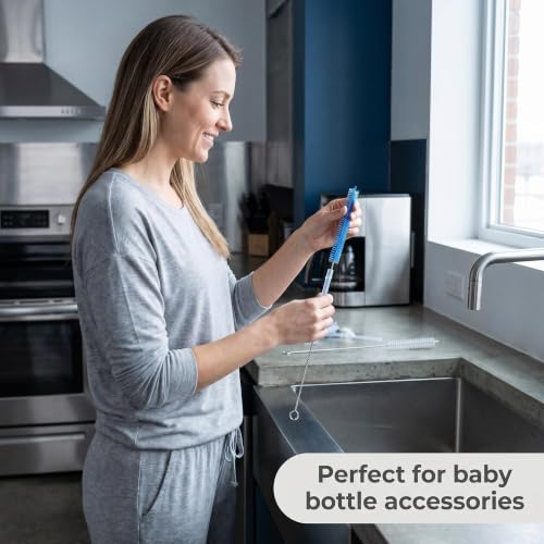 Straw Cleaner Brush, Reusable Metal Handles Straw Cleaner Brush Extra Long for Stanley Mug 40, 30, 20 oz, 10mm Wide for Sippy Cup, Water Bottle and Tubes - color: Clear+Blue
