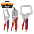 Locking Pliers Set 3-Pack, Welding Clamps Set with 11" C-Clamp, 10" Duckbill & U-Shape Jaws for Sheet Metal Bending, Auto Repair, Fabrication
