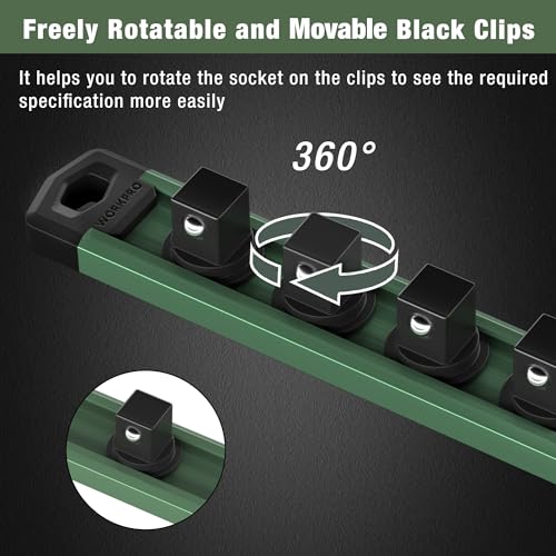WORKPRO Magnetic Socket Organizer, Heavy Duty 1/2-Inch Drive Socket Rail - color: Green, size: 1/2" DR