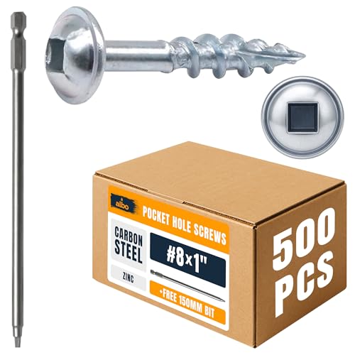 ALBO 500 PCS #8 x 1 Pocket Hole Screws, Heavy Duty Carbon Steel, Zinc Coated, Square Drive Wood Screws for Strong Wood Joinery, Cabinets & DIY Projects - color: Silver, size: #8 x 1"