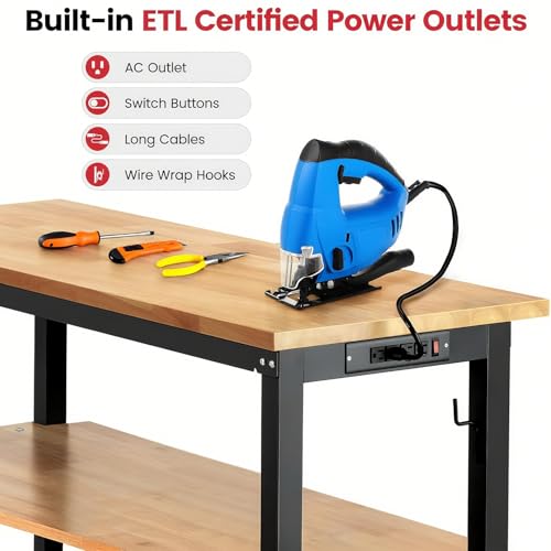 ENJOYWOOD 60" Adjustable Height Workbench with Storage Shelf