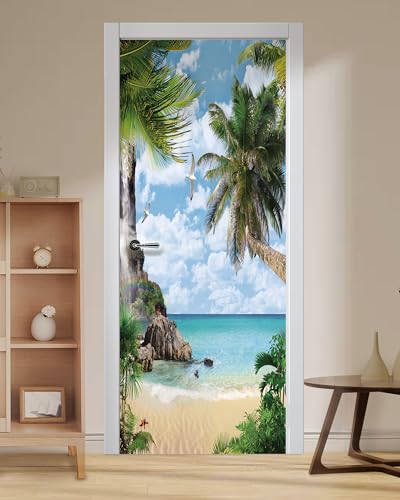 FLFK Door Mural Sticker - Beach,Peel and Stick,Combined Size 30.3"x78.7",Split into 2 Pieces - color: Mt579, size: 30.3"x78.7"