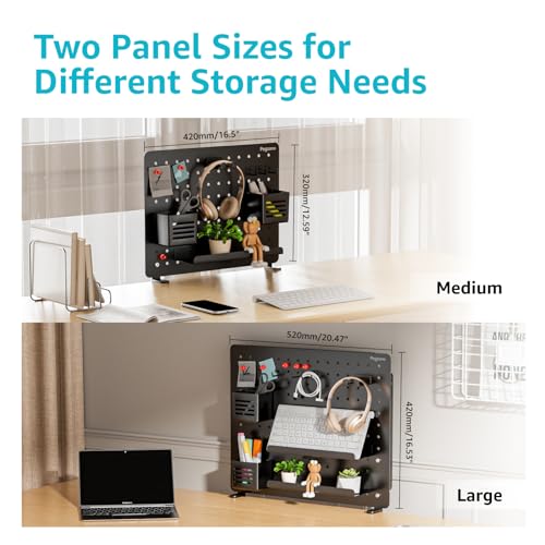PEGZONE Clamp on Desk Pegboard, 16.5" x 12.6", with 10 Accessories, Black - color: Black, size: Medium