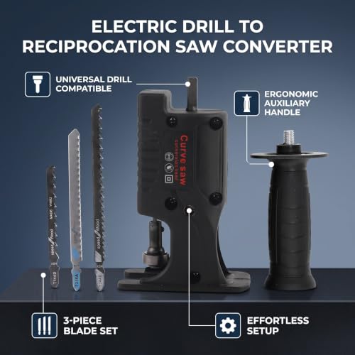 Reciprocating Saw Adapter Electric Drill to Reciprocating Saw Adapter, Hand Drill to Reciprocating Saw Chainsaw Conversion Head Kit, Woodworking Hand Saw Drill Jig Saw Attachment