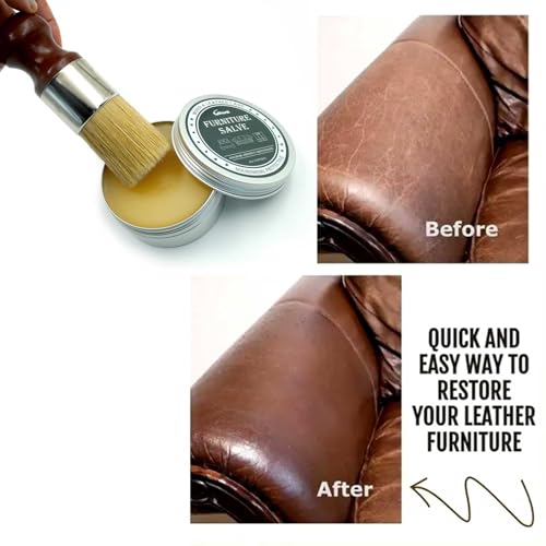Furniture Salve for Leather - Leather Furniture Repair Salve, Made with Mink Oil, Beeswax, Protects, Softens Restores and Leather Shoes, Boots, Bags, Furniture - 5.3Oz