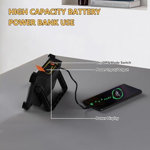 120W Solar Rechargeable Work Light, 144 LED Portable Flood Light with Stand, IP66 Waterproof 4 Modes LED Job Site Lighting Flashlights for Mechanic Camping Fishing Car Repair - color: Black