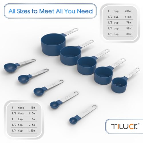 Measuring Cups & Spoons Set, Stackable Cups and Spoons - color: Blue