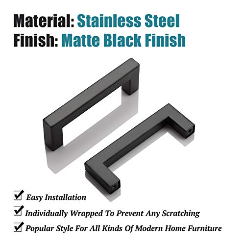 KNOBWELL 6 Pack 3-1/2 inch Black Kitchen Cabinet Door Handles, Stainless Steel T Bar Dresser Drawer Pulls - Hole Centers 3.5 inch(90mm), Overall Length 4 inch - color: Matte Black, size: Hole Center:3-1/2 inch(90mm)