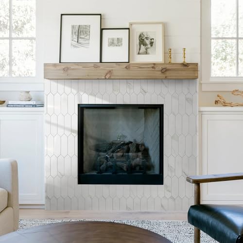 Vamos Tile Glossy White Marble Backsplash Tile Peel and Stick, 12.8 x 12.8 Inch 10 Sheets Long Hexagon PVC Self Adhesive Mosaic Wall Tiles Stick on Backsplash for Kitchen and Bathroom - color: Glossy White Marble