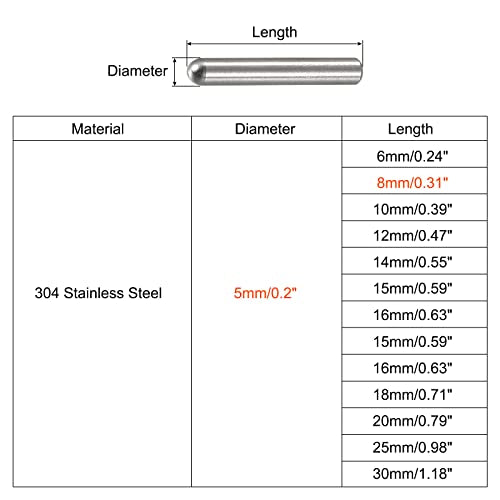 uxcell 6x8mm Dowel Pins, 5pcs 304 Stainless Steel Round Head Flat Chamfered End Dowel Pin Bunk Bed Pins Shelf Pegs Support Shelves Fasten Elements - size: 6x8mm