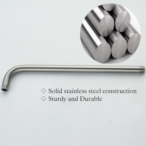 RANDOM 16 Inch Shower Arm with Flange,Stainless Steel 90 Degree Rain Shower Head Extension Arm,Wall-Mounted Shower Head Arm for Fixed Shower Head,Brushed Nickel.RD91018-16BN - color: 16″ Brushed Nickel(Round Flange)