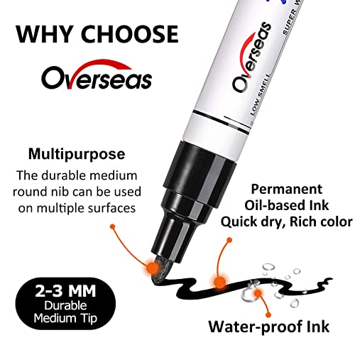 Overseas White Paint Pens Permanent Markers, 2 Oil Based Paint Makrers - color: White