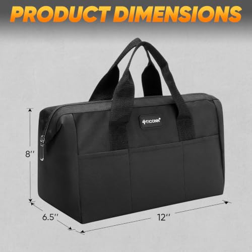 TICONN Heavy Duty Tool Bag Organizer, Small Tool Box with Ergonomic Handle - color: Black, size: 12" Basic Version