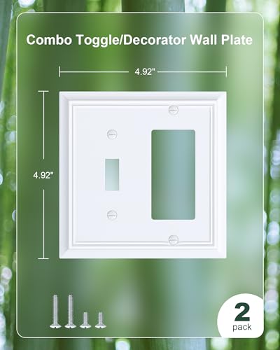 2-Pack Bamboo Fiber Combo Toggle/Decorator Light Switch Cover Plate - color: Pure White, size: 1 Toggle/1 Decorator 2PK