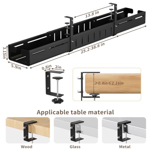 Under Desk Cable Management Tray,Expandable 25.2Inch – 38Inch,Black - color: Black