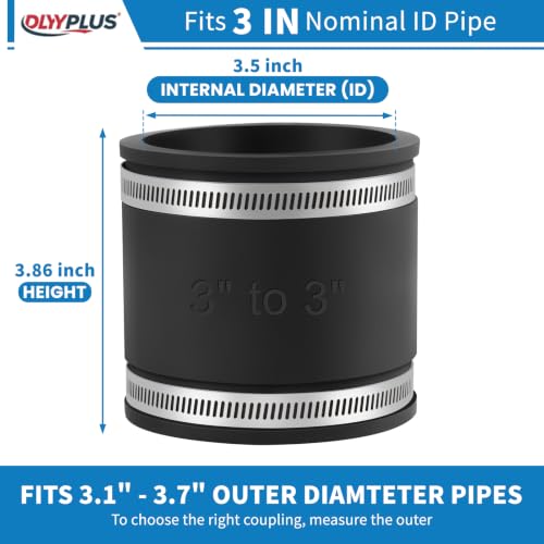 Flexible PVC Pipe Coupling with Stainless Steel Clamps Fit 1 IN Nominal Pipes, Couplers for Plastic and Copper Pipe Plumbing Connections, Drain Repair, Dust Hose (2, 3 in) - size: 3 in