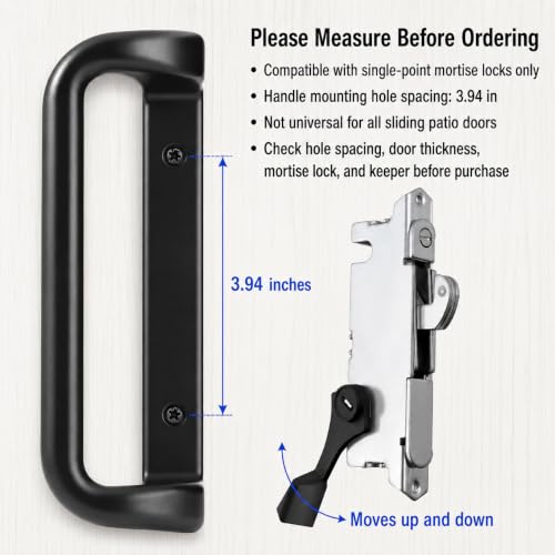 House Guard Sliding Patio Door Handle Set, Mortise Lock, 3-15/16", Black - color: Black