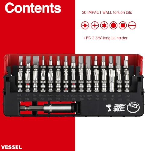 (US Model) VESSEL IMPACT BALL Torsion Bit 31 PC. Set in SLIDE CASE
