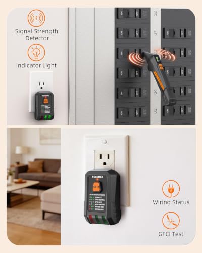 Circuit Breaker Finder and GFCI Outlet Tester - Digital Receiver with Color Screen & NCV Detection for Home Electrical Safety Including Carrying Case and Adapters 90-135V AC Circuits - FTCT02