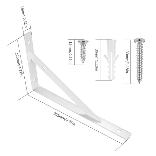 8 Pcs Heavy Duty Shelf Brackets, Floating Metal Shelf Brackets, Metal Wall Mount L Shaped Shelves Support Angle Brackets for Heavy Duty Floating Shelves Shelf Brackets (7.87x4.72 inch White) - size: 7.87 x 4.72 inch White