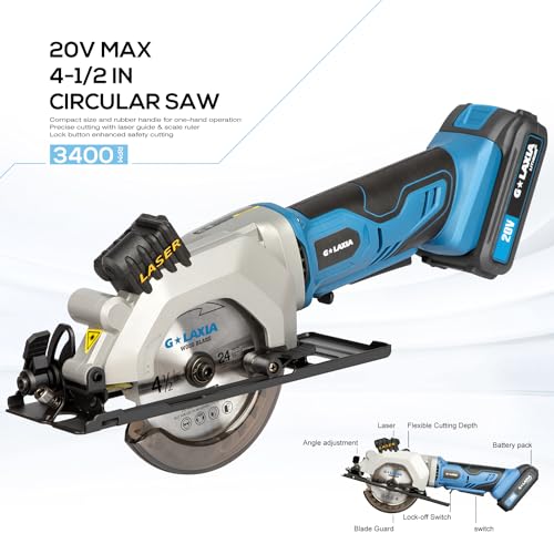 20V Cordless Mini Circular Saw 2.0Ah Compact Saw with Laser Guide - style: Cordless 2A