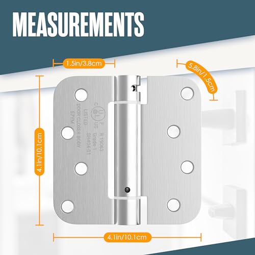 Self Closing Door Hinges Spring Loaded Automatic Closer 4 Inch Nickel 2Pk - color: Satin Nickel Finish, size: 4 Inch, 5/8 Radius