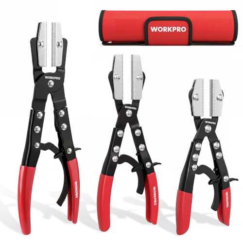 WORKPRO 3-Piece Ratcheting Hose Pinch Off Pliers Set, 8", 10", 12" Pliers - color: Red