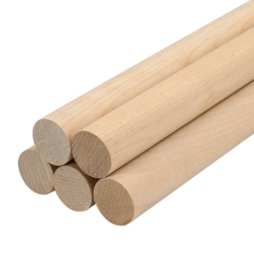 Wood Dowel Rods Wooden Dowels for Crafts 1 x 15 Inch, 5 PCS Wooden Sticks for Crafts, Macrame Wood Rods, Unfinished Birch Hardwood Round Sticks for Crafting and DIYers, Wands, Flags - size: 1"×15"- 5 PCS
