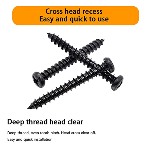 440 pcs M3 M4 M5 Wood Screws Assortment Kit,High Hardness Carbon Steel Self-Tapping Screws,Pan Round Head & Flat Head,Phillips Drive Countersunk Head Screws Set Kit,Black Oxide,Full Thread - size: M3/M4/M5, style: Flat & Round (Carbon Steel)