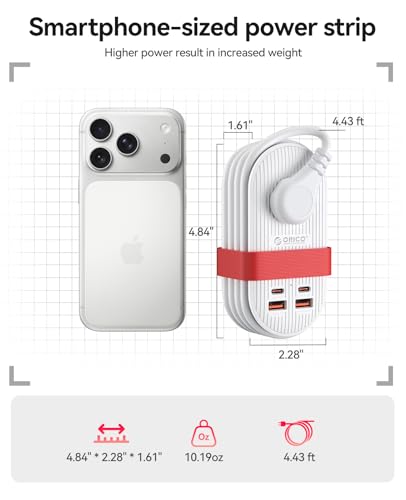 ORICO 65W GaN Travel Power Strip, 7 in 1 Charging Station(3AC, 4 USB Ports) - color: White