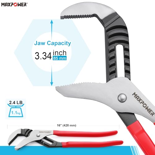 MAXPOWER 16-inch Groove Joint Pliers, 3.34-inch Jaw Opening - size: 16"