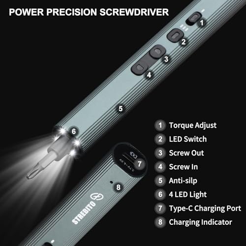 STREBITO Electric Screwdriver, 155 in 1 Precision Electric Screwdriver Set | 140 S2 Magnetic Bits, 3 Torque Settings, 650mAh Battery, Electronic Power Screwdriver Tool Kit for RC, Computer, PC, Laptop - color: Black