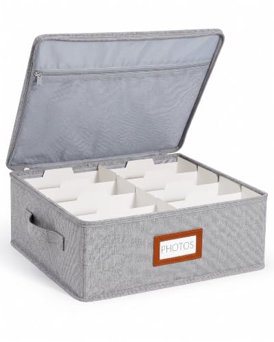 HULISEN Photo Storage Box, Photo Organizer for 2000 4x6 Pictures, Grey - color: Grey