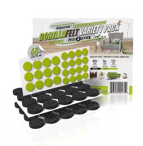 Slipstick Gorilla Felt ¾ Inch Furniture Pads (68 Pcs) Premium Furniture Pads & Chair Leg Floor Protectors for Hardwood Floors & Hard Surfaces - size: 3/4 Inch 68 Piece Combo Pack