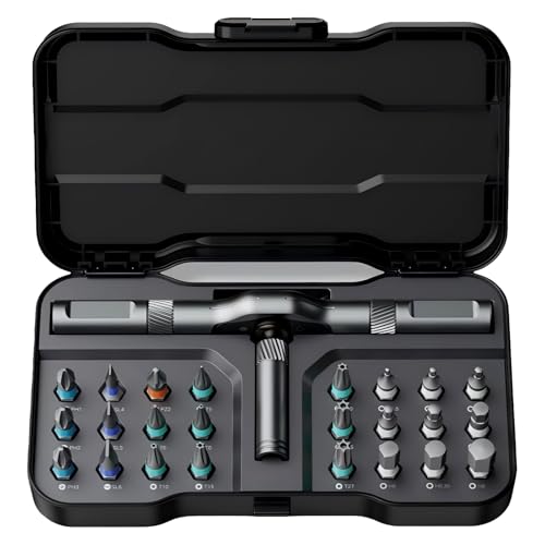 ATuMan 24 in 1 magnetic ratchet screwdriver set, Mini Bit Driver Kit with Reversible T-Handle, 40-Tooth Magnetic Multi-Bit Tool for Tight Spaces, Furniture Assembly, Bike Repair & EDC, with Case - style: RS1- 24 in 1