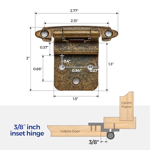 Ravinte 3/8" Inset Antique Brass Cabinet Hinges 60 Pack (30 Pairs) - color: Antique Brass