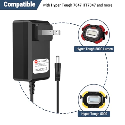 9V Wall Charger AC Adapter for Hyper Tough 7047 HT7047 HyperTough 5000 Lumens LED，Power Supply for Hyper Tough Work Light Charger Dock, LED Light, Radio, Portable Devices