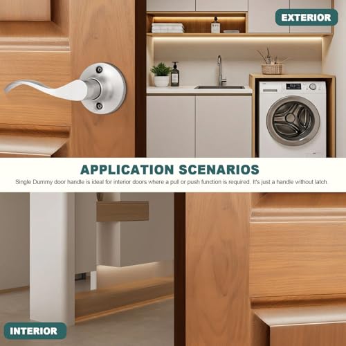 GOBEKOR 5 Pack Single Dummy Lever Door Handle Satin Nickel Wave Left-Handed Door Levers Single Side Non-Turning Door Handle for Pantry - size: Left-Handed Dummy Lever