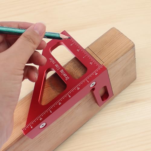 Imperial 3D Multi-Angle Measuring Ruler,45/90 Degree Aluminum Alloy Woodworking Square Protractor, Miter Triangle Ruler High Precision Layout Measuring Tool for Engineer Carpenter,003R - color: Red(Imperial)