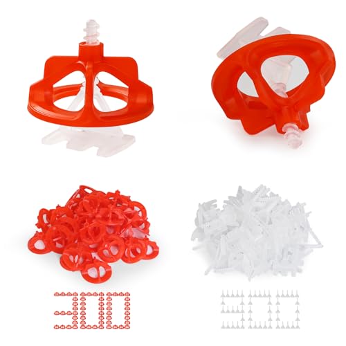 Tile Leveling System 1/8", 900 Pcs Tile Spacers and 300 Pcs Red Cap | Tile Leveling Clips for Wall/Floor Ceramic Tile and Stone Installation, Effortless DIY Install, Precision Gap Control - size: 1/8Inch 900Base+300Caps