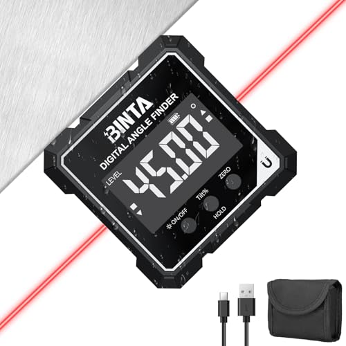BINTA Digital Angle Finder with Laser, 4-side Magnetic Angle Gauge Black - color: Black and Grey