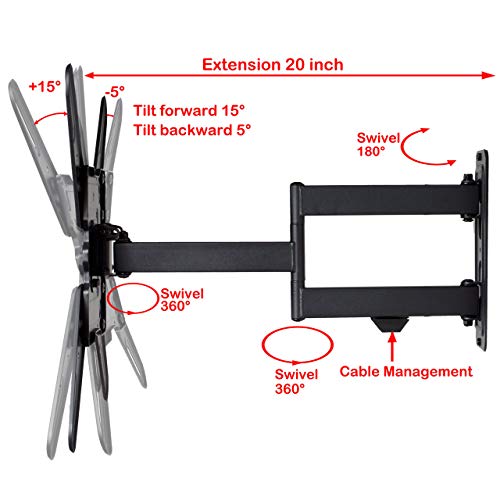 VideoSecu ML531BE2 TV Wall Mount kit with Free Magnetic Stud Finder and HDMI Cable for Most 26-55 TV and New LED UHD TV up to 60 inch 400x400 Full Motion with 20 inch Articulating Arm WT8 (Pack of 2) - size: 25"-55" (Pack of 2)