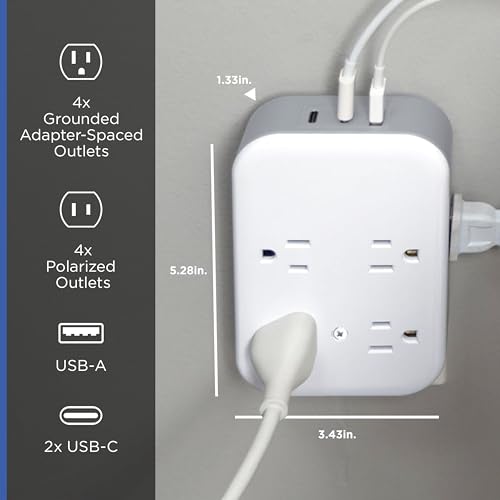 GE All-in-One Surge Protector Wall Tap, 8 Outlets