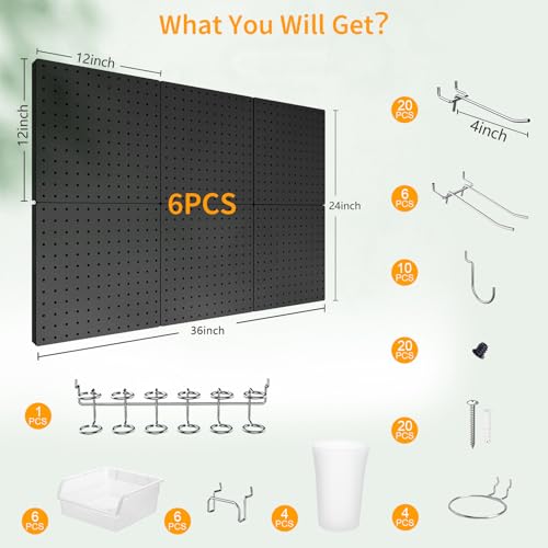 FZK Peg Board Wall Organizer Kit. Heavy Duty, 82PCS Metal Pegboard, Black, 36 * 24 - color: 82PCS-Black Pegboard Kit